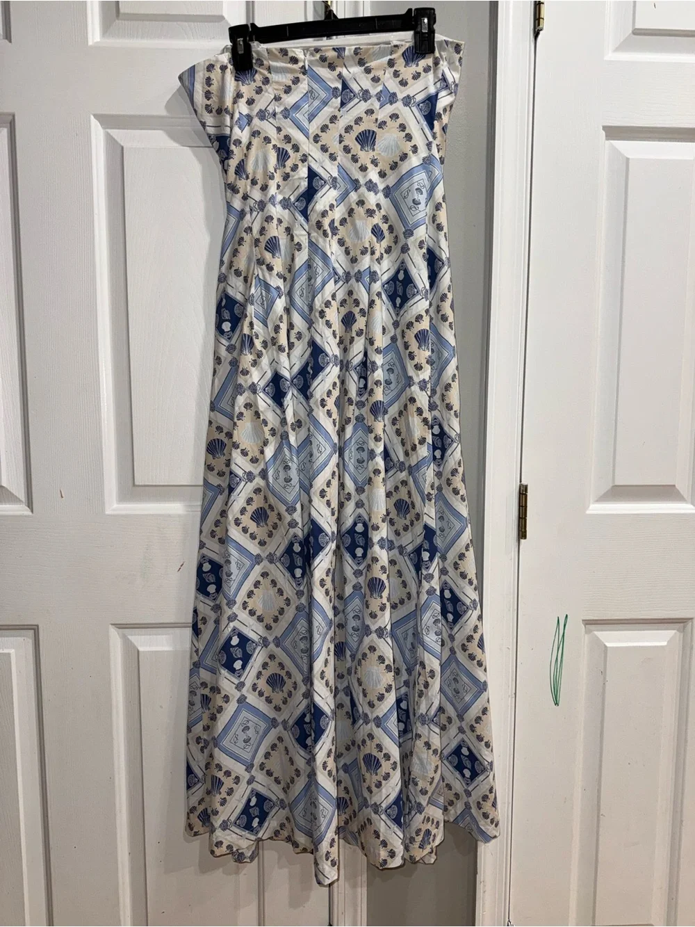 7 For All Mankind Strapless Blue and Cream Tile-Print Maxi Dress - Picture 3 of 4